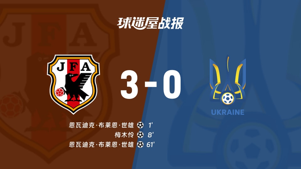 【國際友誼六月】日本U21vs烏克蘭U21比賽結果:日本U21(3-0)烏克蘭U21比分戰報(2026年06月08日)