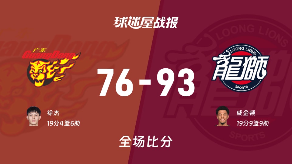 CBA12進8:威金頓19+9+9,廣州以93-76戰勝廣東